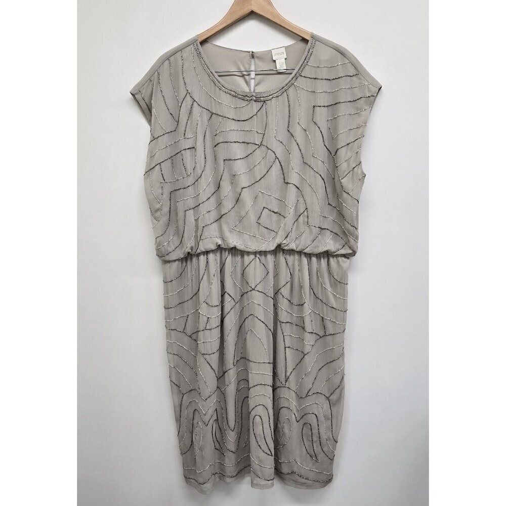 Chicos Knee Length Dress Womens XL Lined Delicate Beaded Feminine Elastic Waist